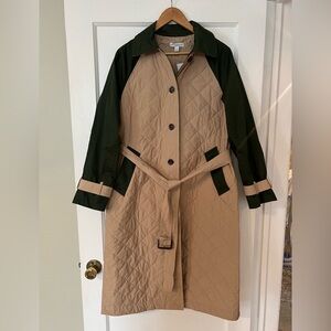 Ann Taylor Tan and Dark Green Quilted Trench Coat